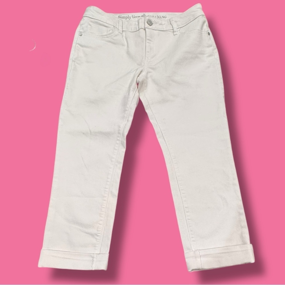Simply Vera VERA WANG Size 8 White Roll Cuff Mid Rise 5 Pocket Capri Jeans